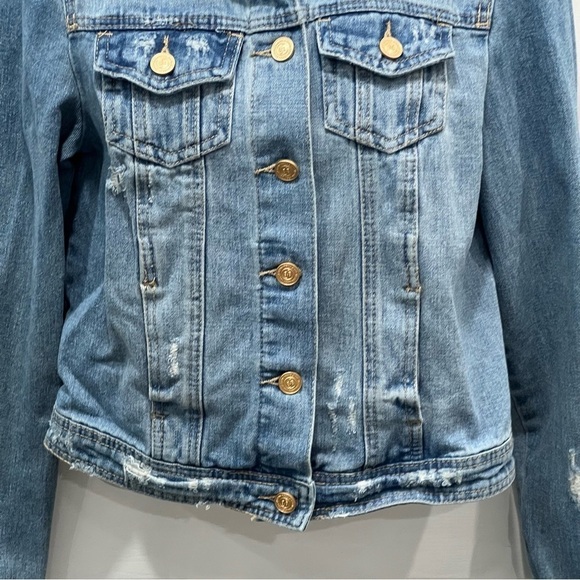 Boom Boom Jeans Cropped Distressed 100 Cotton Jean Denim Jacket Size Small - Picture 4 of 9